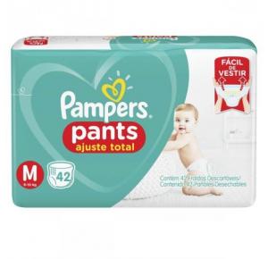 FRALDA PAMPERS PANTS AJUSTE TOTAL TAMANHO M COM 42 UNIDADES