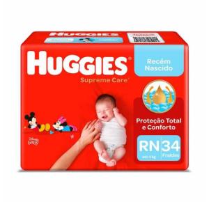 Fralda Huggies Supreme Care Jumbo Rn Com/34 unidades