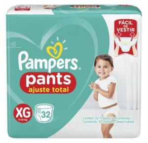 FRALDA PAMPERS PANTS AJUSTE TOTAL TAMANHO XG COM 32 UNIDADES