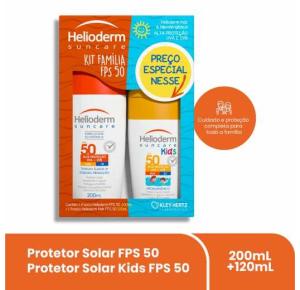 Kit Família Helioderm Suncare Protetor Solar FPS 50 com 200ml + Protetor Solar Kids FPS 50 com 120ml