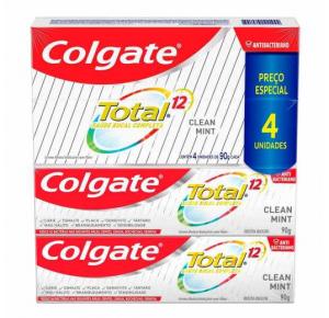 Kit Pasta de Dente Colgate Total 12 Clean Mint com 4 Unidades de 90g cada